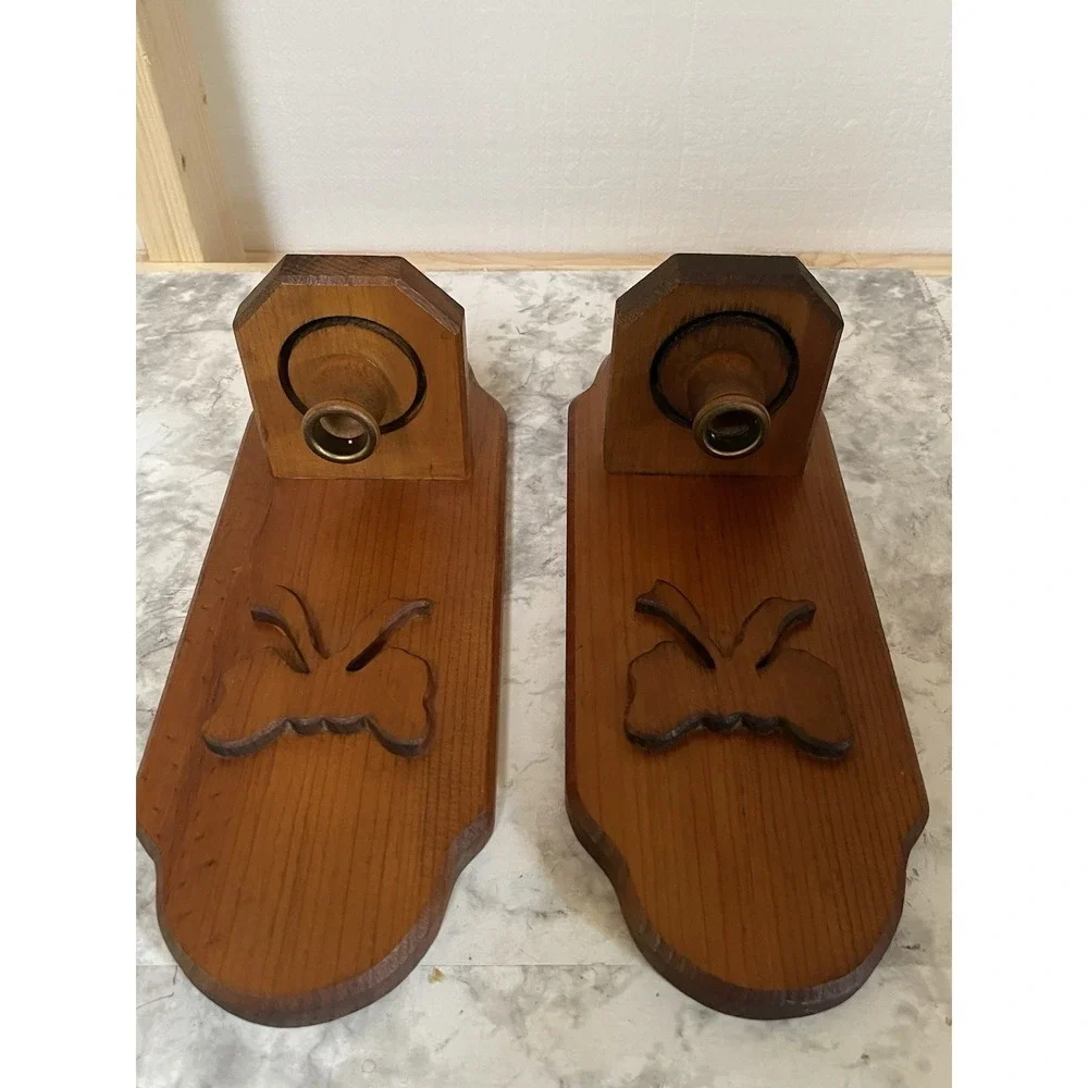 Vintage Bow Wooden Wall Sconce Candle Holder Set Of 2 Cottage Core Decor